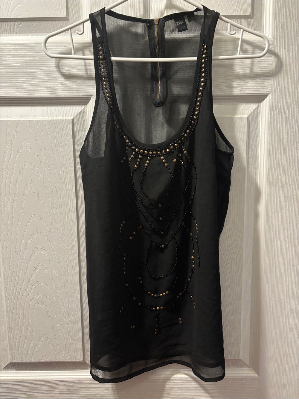 Stylish Black Beaded Sheer Camisole Tank